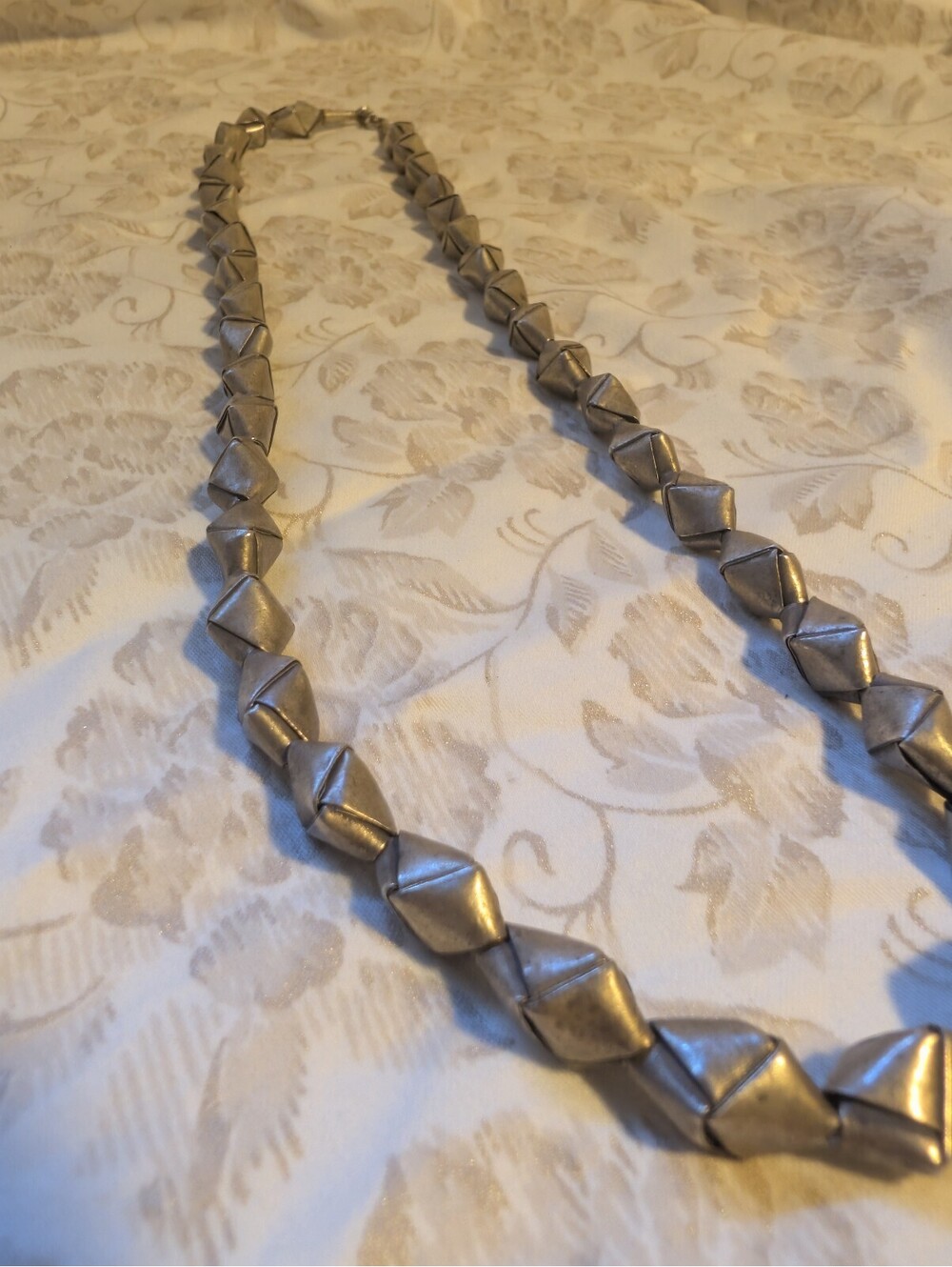 Vintage Sterling Silver Geometric Beaded Necklace